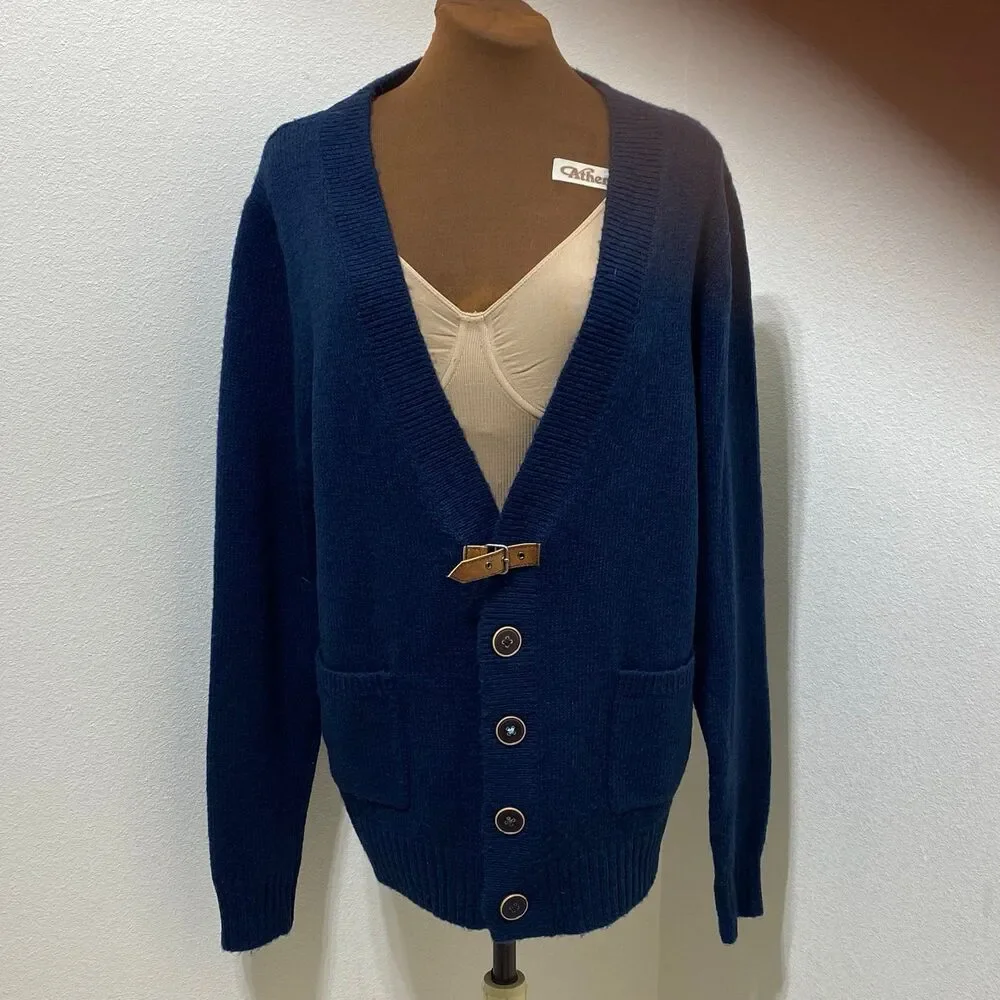 Trovata Wool Blend Navy Blue V-Neck Cardigan Sweater Women's Size Medium